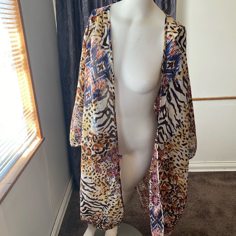 Live 4 Truth Brown/Blue/Tan Artsy Boho Kimono, size 3X